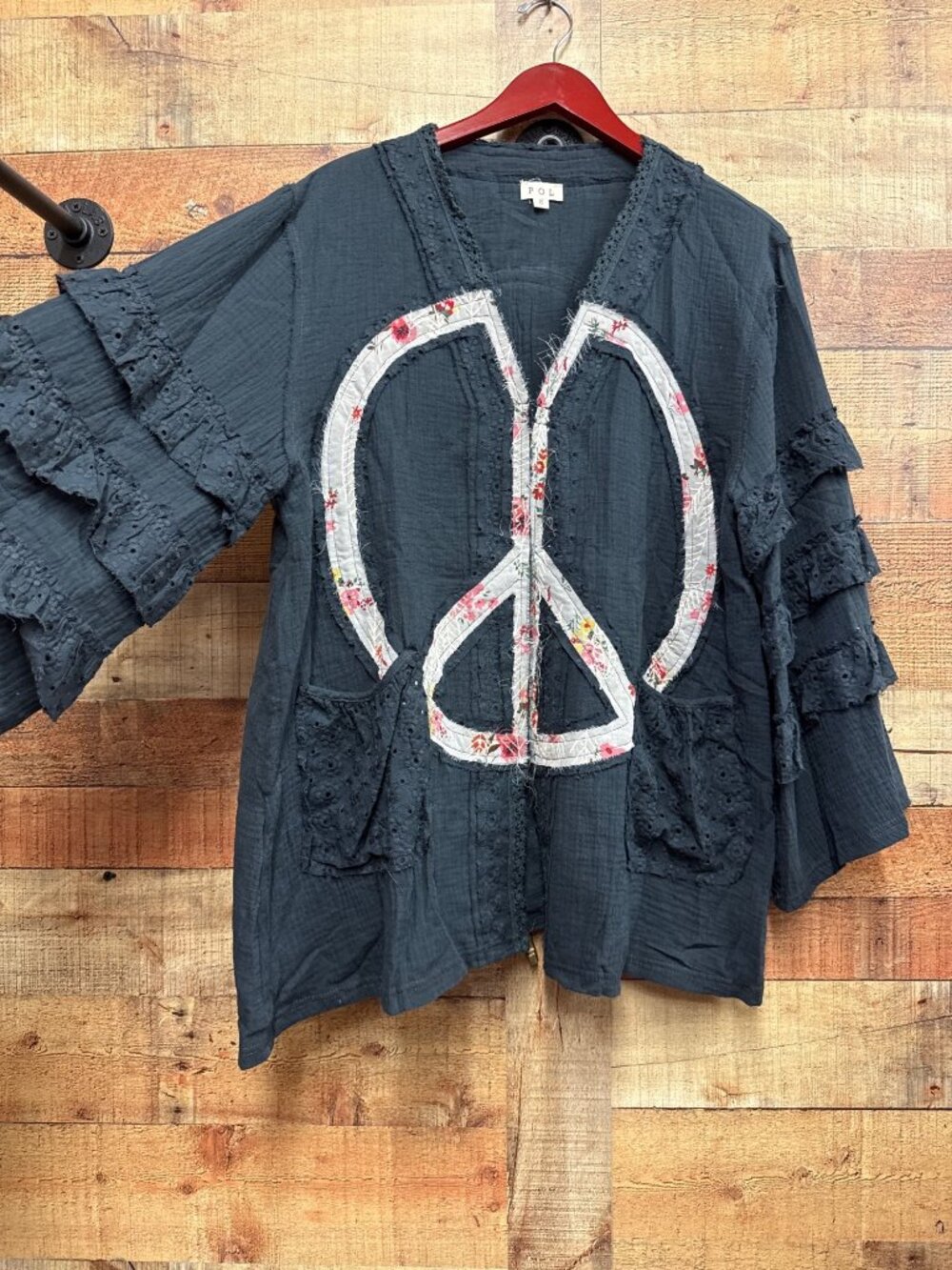 POL Peace Sign Patchwork Cardigan S - Picture 2 of 7